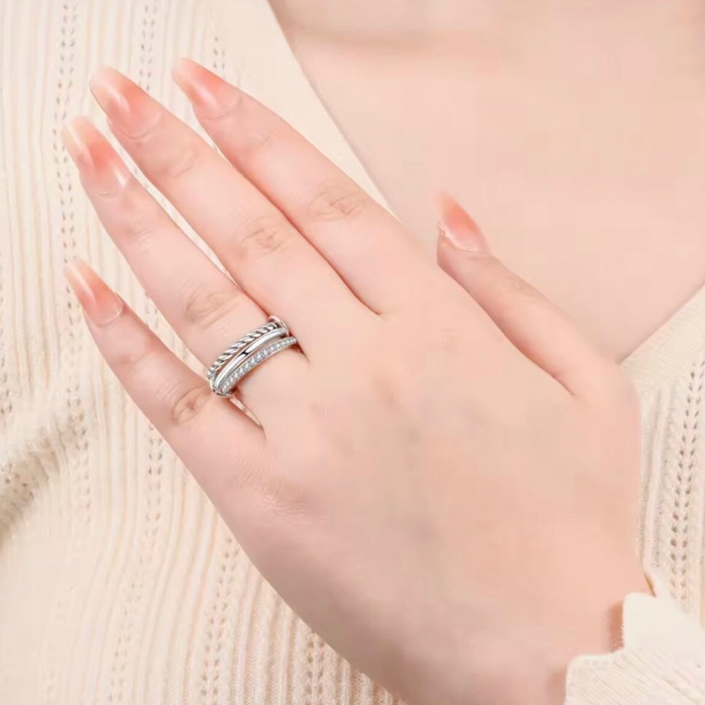 Sterling Silver Multi-Band Crystal Ring